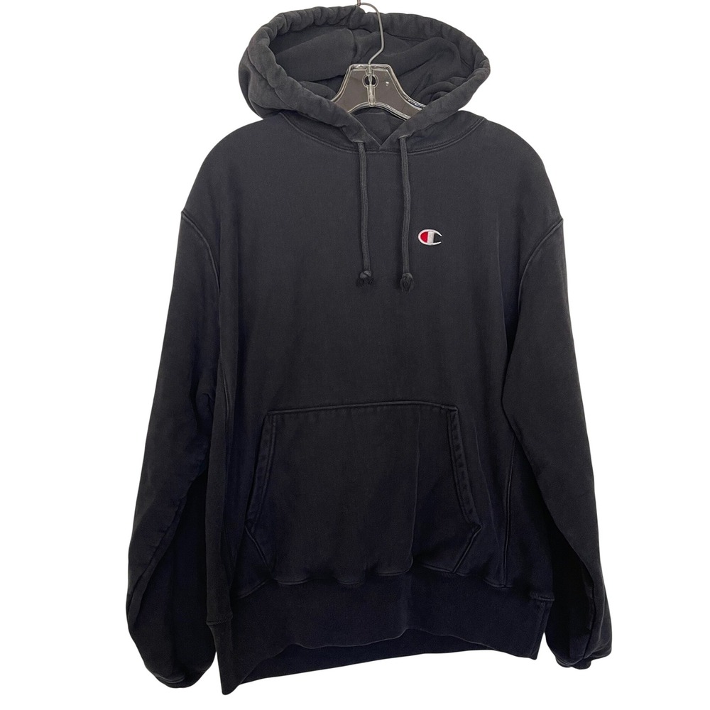 Reverse Weave Champion Black Washed Hoodie Heavyweight 84% Cotton Size Large